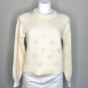 Madewell NEW Floral Pointelle Pullover Sweater Ivory XS Cotton